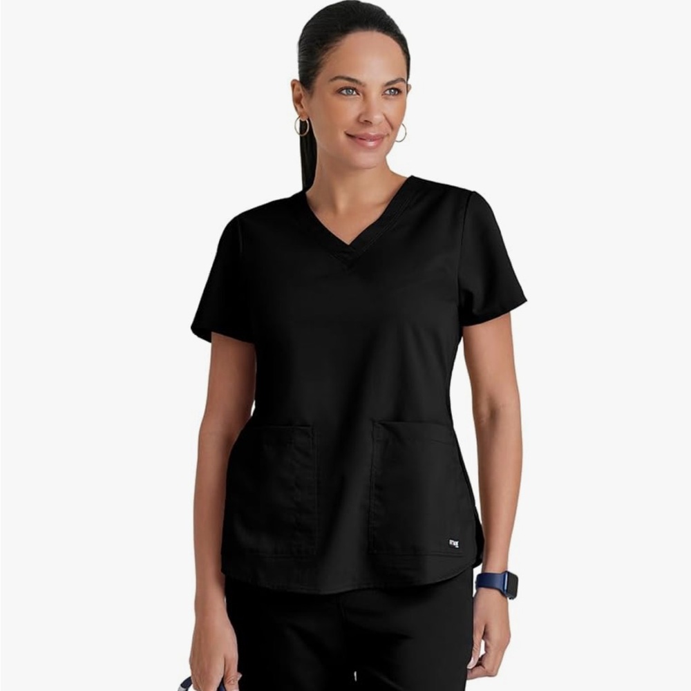 Grey's Anatomy Black V‑Neck Short Sleeve Scrub Top
